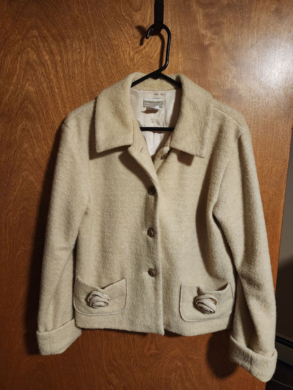 Vintage Coldwater Creek Cream Wool Blend Pile Jacket Coat Size 10